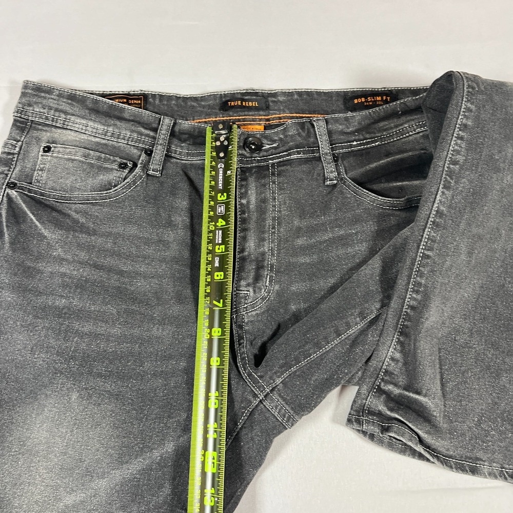 True Rebel Jeans Mens 34X30 Dark Gray Premium Denim 808 Slim Fit Straight Leg - Picture 4 of 16
